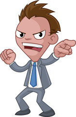 Cartoon Business Man In Suit Pointing Mascot