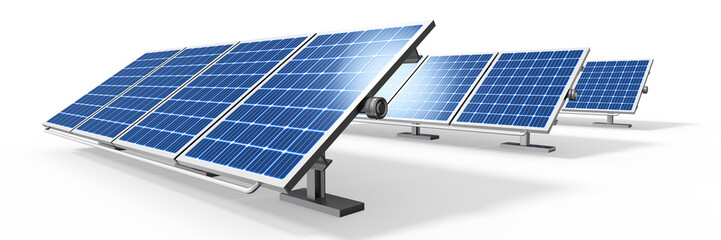 3d Solaranlage, Solarpark auf Standfüssen, Gestell, isoliert - 529469790