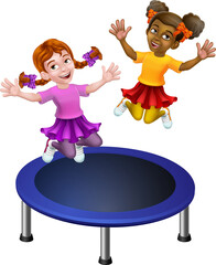 Kids Jumping On A Round Cartoon Trampoline