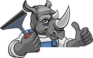 Rhino Car Or Window Cleaner Holding Squeegee