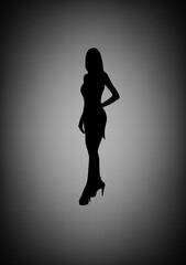 Fototapeta na wymiar image drawing silhouette woman standing with gray background