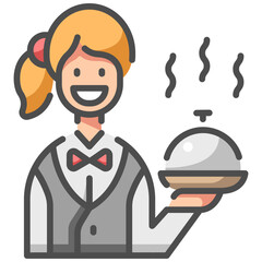 waiter woman line color icon