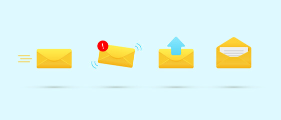 Set of mail envelopes with notifications, new message, icons with envelopes