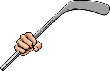 Hand holding Ice Hockey Stick Cartoon