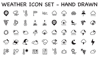 weather icon pack, icon set, hand drawn, cloud, storm, night