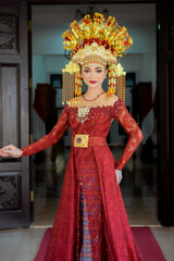 Portrait of beautiful Bride in bright traditional costume