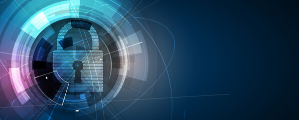 internet digital security technology concept for business background. Lock on circuit board