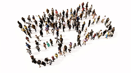 Concept conceptual large community of people forming the image of a graduate diploma on white background. A 3d illustration metaphor for academic achievement, knowledge, learning, future professional