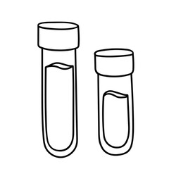 Medical test tube. Doodle of liquid medicine. Contour drawing in black, linear icon of the vaccine, analysis, probe