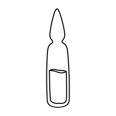 Medical ampoule. Doodle of liquid medicine for injection. Black contour drawing, linear icon of vaccine, analysis, vitamins