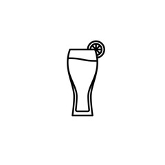 beer glass or wiezenbier glass icon with lemon slice on white background. simple, line, silhouette and clean style. black and white. suitable for symbol, sign, icon or logo