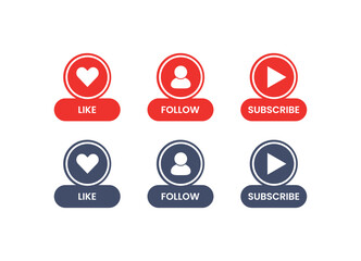 Like, Follow, Subscribe Modern Buttons, Vector Buttons