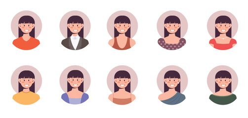 set of women profile icons or character icon