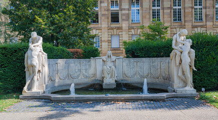 Goddess of fate Fountain of Destiny Stuttgart. This fountain was created in memory of the Swiss opera singer Anna Sutter. Baden-Wuerttemberg, Germany, Europe