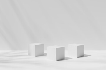 Cubes podiums in empty white room