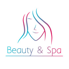 Beauty salon logo with girl face on white background cartoon vector illustration