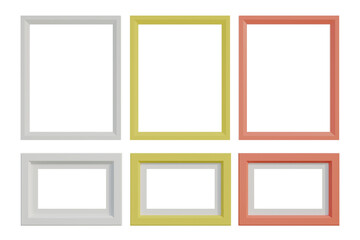square frame mockup Empty frame in yellow, white, and pink color, realistic. 3D Blank Photo Design Template Vector Illustration