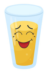 Sticker funny juice in glass with kawaii emotions. Kawaii faces. Illustration without background
