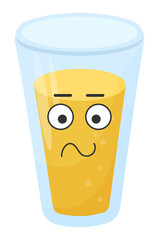 Sticker funny juice in glass with kawaii emotions. Kawaii faces. Illustration without background