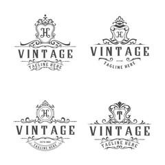 Obraz premium classic monogram logo set. floral leaf engraving illustration theme, for clothing stores, jewelry, hotels and more