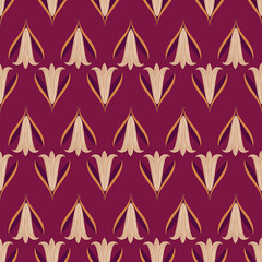 Seamless vintage pattern with golden flowers on a burgundy background.