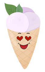 Sticker funny ice cream with kawaii emotions. Kawaii faces.Illustration of cartoon ice cream without background