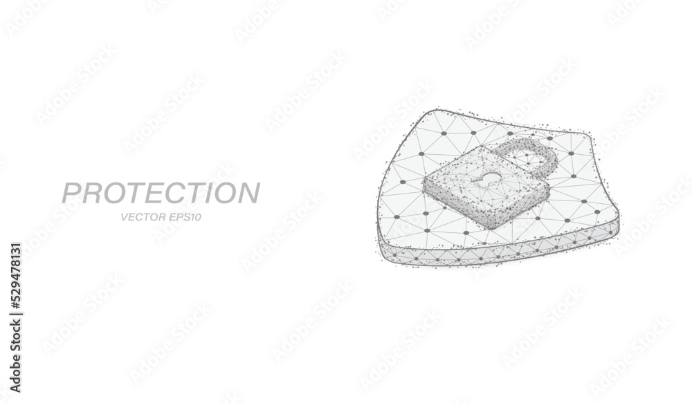 Aufkleber Futuristic security shield low poly wireframe sign isometric layout structure vector. Abstract cyber business protection concept design illustration
