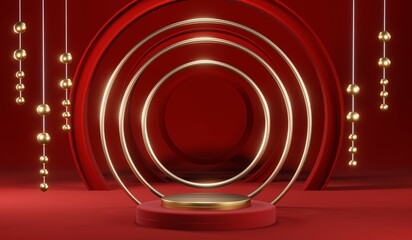 3D rendering of blank product background for cream cosmetics Modern red podium background