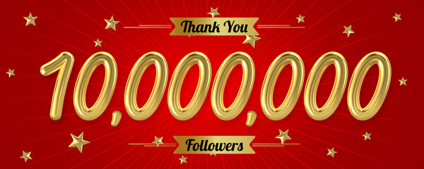 3d golden 10 million with star and red background. 3d illustration.