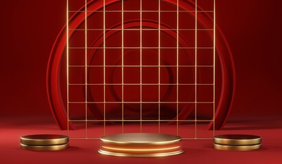 3D rendering of blank product background for cream cosmetics Modern red podium background