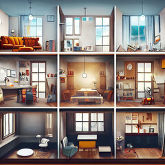 cross section of a multi-story apartment building