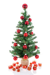 Christmas tree with red balls and gifts isolated at transparant  background