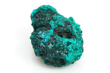 Natural natural stone green dioptase on a white background