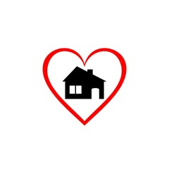 Heart and house logo icon isolated on white background