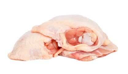 Raw meat chicken thigh on a white background.