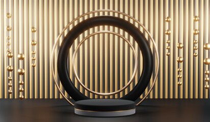 3D rendering of blank product background for cream cosmetics Modern black podium background