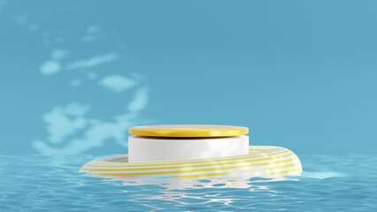 Refreshing Platform Showcase for Product Display with Rubber Floating Ring on Water 3d Rendered