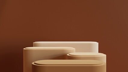 Multiple Rounded Podium Arrangement in Brown Color Scheme for Product Display 3d Rendered