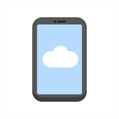 Smartphone with cloud icon isolated on white flat design