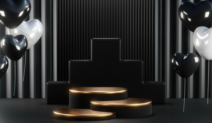 3D rendering of blank product background for cream cosmetics Modern black podium background