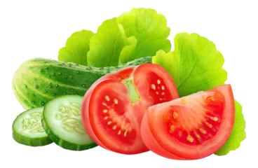 Rolgordijnen Fresh salad vegetables (cucumber, tomato and lettuce) cut out © ChaoticDesignStudio