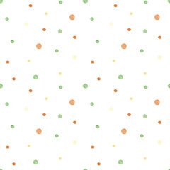 Seamless polka dot pattern. Watercolor abstract background with brown, green and yellow ovals and circles for textile, wallpaper, wrapping paper