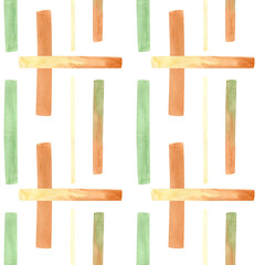 Seamless stripes pattern. Watercolor abstract background with brown, green and yellow stripe for textile, wallpaper, wrapping paper