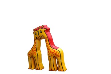 Inside big, inflatable castle labyrinth .Rubber obstacle course on playground