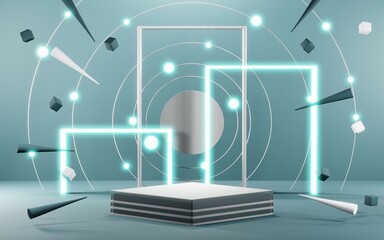 Naklejka premium 3D rendering of blank product background for cream cosmetics Modern blue pastel podium background