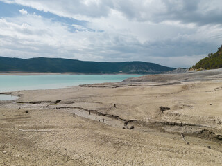 Fototapeta na wymiar Reservoir mud with a low water level