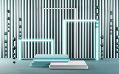 Fototapeta premium 3D rendering of blank product background for cream cosmetics Modern blue pastel podium background