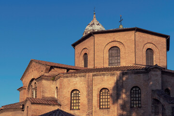 Fototapeta na wymiar Details of Basilica di San Vitale, one of the most important examples of early Christian Byzantine art in western Europe,built in 547, Ravenna, Emilia-Romagna, Italy