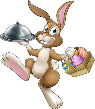 Easter Bunny Rabbit Cartoon Food Tray Cloche Chef