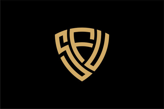 SFU creative letter shield logo design vector icon illustration